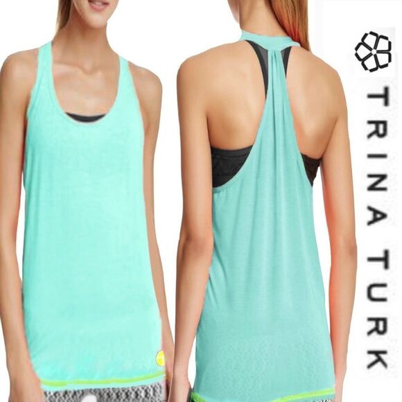 Trina Turk Recreation Aqua Draped Active Tank - Picture 1 of 8